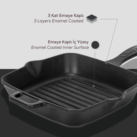 Poêle à griller en fonte, 19,5 x 19,5 cm, noire - LAVA