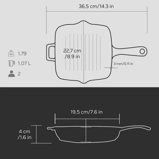 Poêle à griller en fonte, 19,5 x 19,5 cm, noire - LAVA