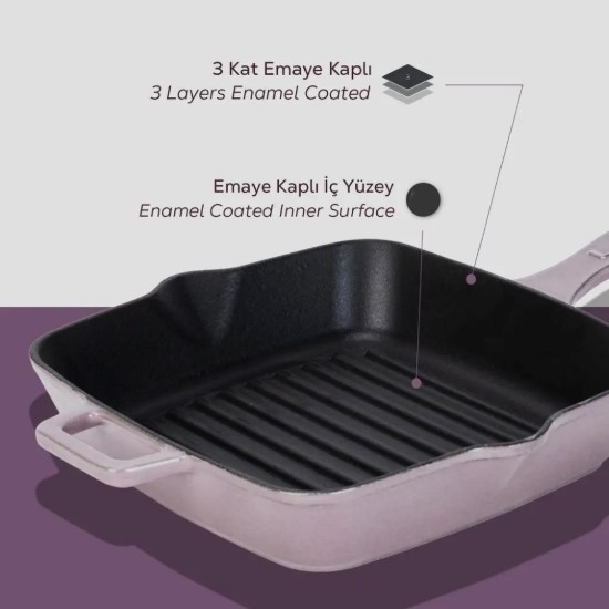 Poêle à griller en fonte, 19,5 x 19,5 cm, violette – LAVA