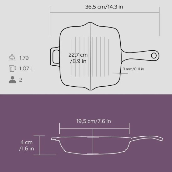 Poêle à griller en fonte, 19,5 x 19,5 cm, violette – LAVA