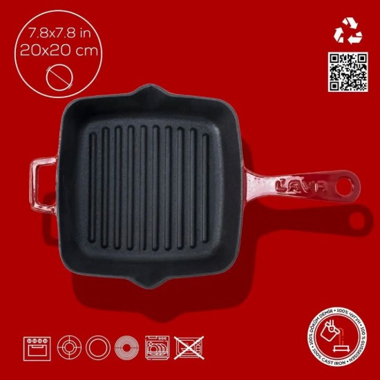 Grelha de ferro fundido, 19,5 x 19,5 cm, vermelha - LAVA