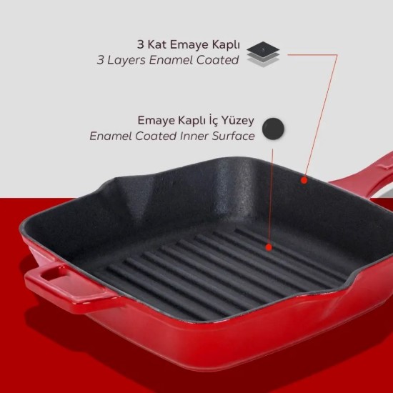 Grelha de ferro fundido, 19,5 x 19,5 cm, vermelha - LAVA