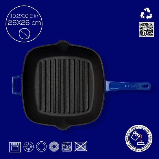 Quadratische Grillpfanne, 26 x 26 cm, blau - LAVA