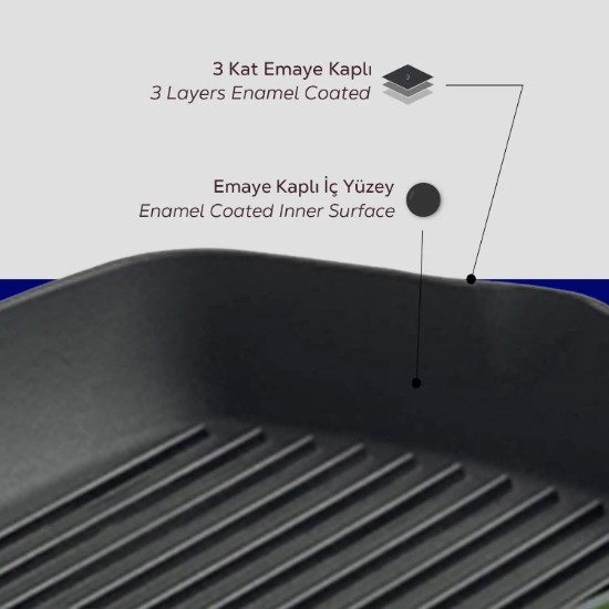 Quadratische Grillpfanne, 26 x 26 cm, blau - LAVA