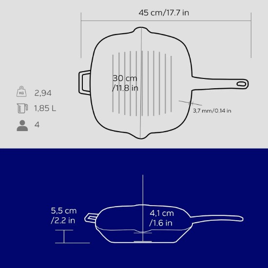 Quadratische Grillpfanne, 26 x 26 cm, blau - LAVA