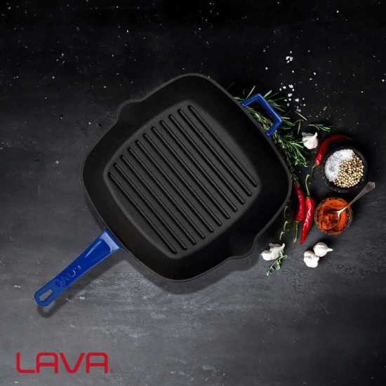 Quadratische Grillpfanne, 26 x 26 cm, blau - LAVA
