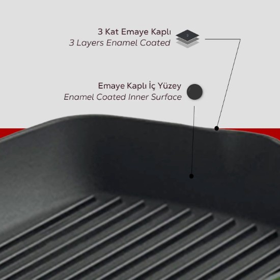 Grillpfanne, Gusseisen, 26 × 26 cm, rot – Marke LAVA