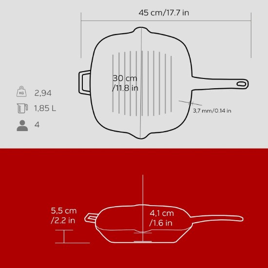 Grillpfanne, Gusseisen, 26 × 26 cm, rot – Marke LAVA