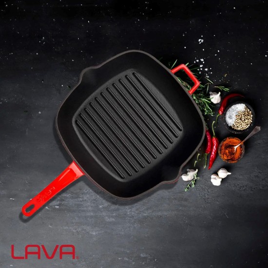 Grillpfanne, Gusseisen, 26 × 26 cm, rot – Marke LAVA