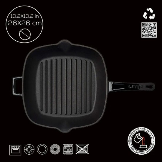 Γκριλιέρα, μαντεμένια, 26x26 cm, Μαύρο - LAVA