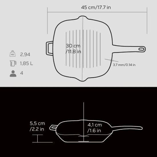 Γκριλιέρα, μαντεμένια, 26x26 cm, Μαύρο - LAVA