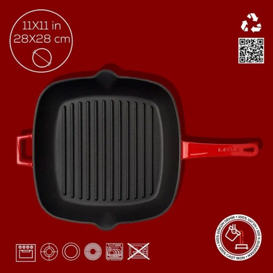 Quadratische Grillpfanne, 28 x 28 cm, rot - Marke LAVA