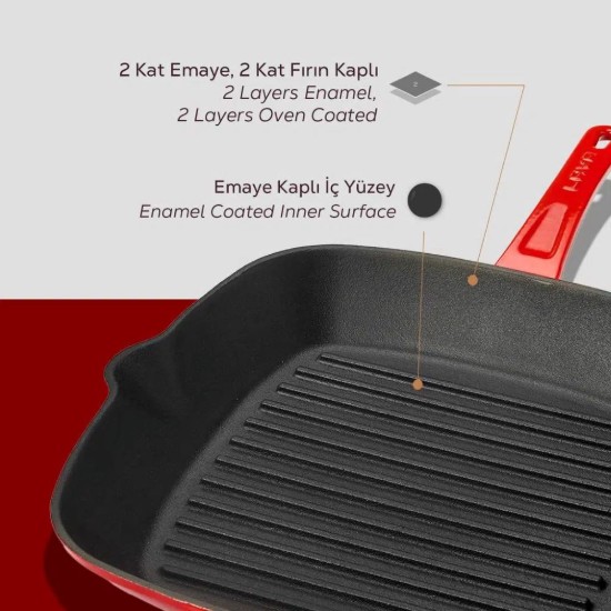 Quadratische Grillpfanne, 28 x 28 cm, rot - Marke LAVA