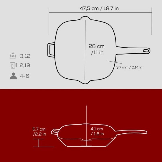 Quadratische Grillpfanne, 28 x 28 cm, rot - Marke LAVA