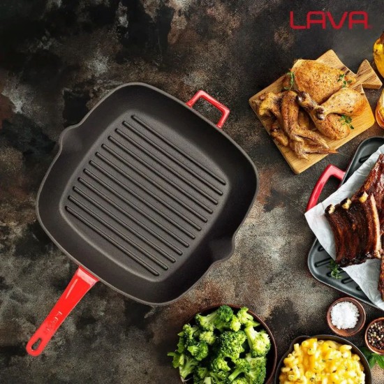 Quadratische Grillpfanne, 28 x 28 cm, rot - Marke LAVA