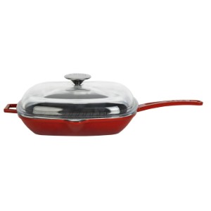 Grill pan with lid, cast iron, 28 x 28 cm, "Glaze" range, red - LAVA brand