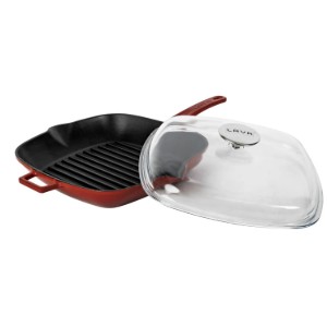 Grill pan with lid, cast iron, 28 x 28 cm, "Glaze" range, red - LAVA brand