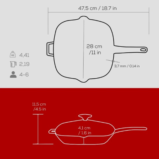 Poêle à griller avec couvercle, fonte, 28 x 28 cm, gamme "Glaze", rouge - Marque LAVA