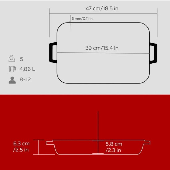 Cast iron tray, 39 x 25 cm, Red - LAVA
