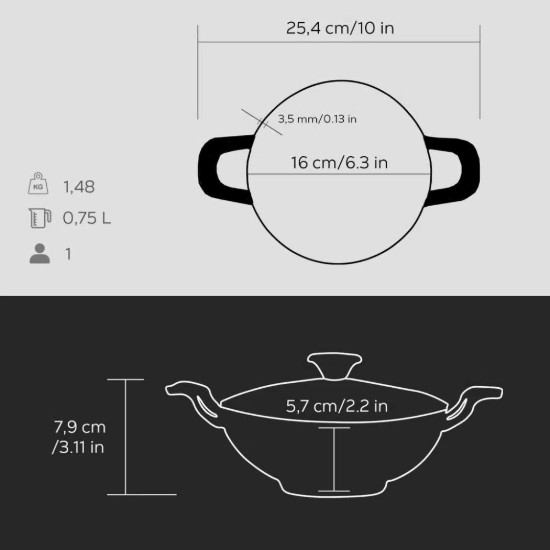 Στρογγυλό γουόκ με γυάλινο καπάκι, 16 cm, μαντεμένιο, μαύρο - μάρκας Lava