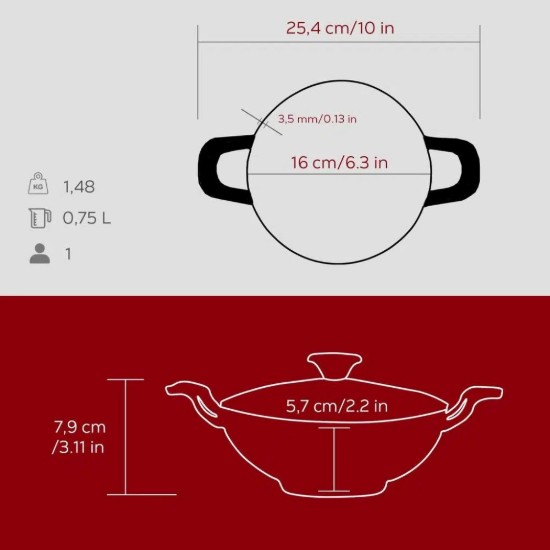 Στρογγυλό γουόκ με γυάλινο καπάκι, 16 cm, χυτοσίδηρο, κόκκινο - μάρκας LAVA