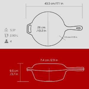 Kombi-Set bestehend aus Bratpfanne und Deckel, 26 cm, Gusseisen, Rot - Marke LAVA