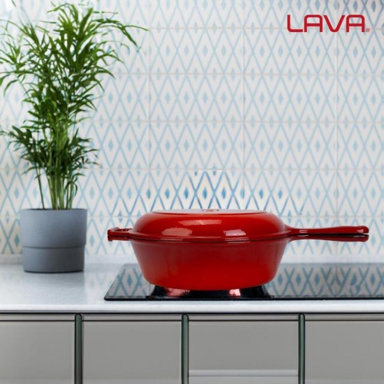 Combo set consisting in frying pan and lid, 26cm, cast iron, Red - LAVA brand
