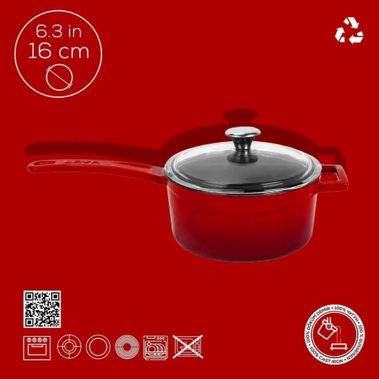 Topf mit Deckel, Gusseisen, 16 cm, Serie "Glaze", rot - Marke LAVA