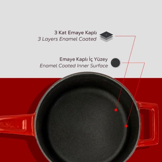 Topf mit Deckel, Gusseisen, 16 cm, Serie "Glaze", rot - Marke LAVA