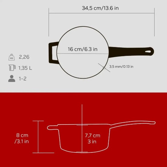 Topf mit Deckel, Gusseisen, 16 cm, Serie "Glaze", rot - Marke LAVA