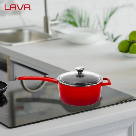 Topf mit Deckel, Gusseisen, 16 cm, Serie "Glaze", rot - Marke LAVA