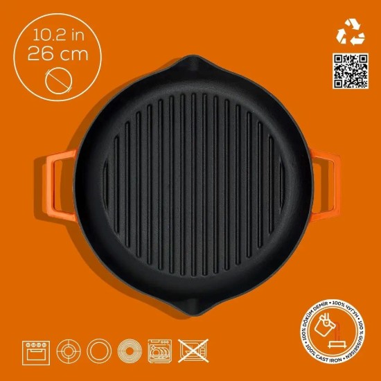 Grillpfanne, 26 cm, Gusseisen, orange Farbe - Marke LAVA