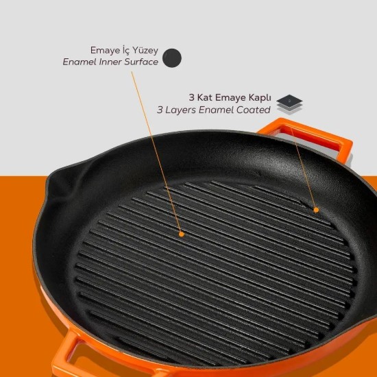 Grillpfanne, 26 cm, Gusseisen, orange Farbe - Marke LAVA