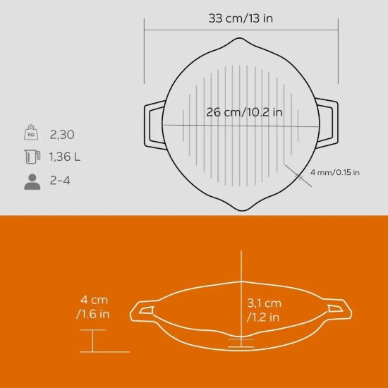 Grillpfanne, 26 cm, Gusseisen, orange Farbe - Marke LAVA