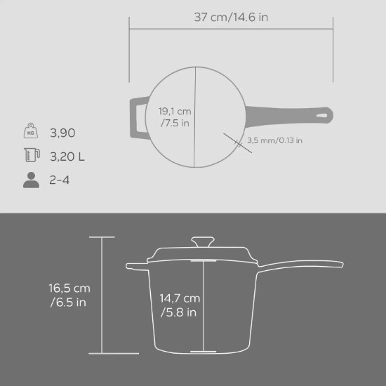 Kochtopf, 18 cm, Serie "Premium", grau - Marke LAVA