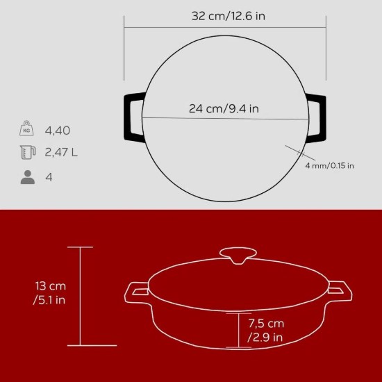 Topf, Gusseisen, 24 cm, Serie "Folk", rot - Marke LAVA