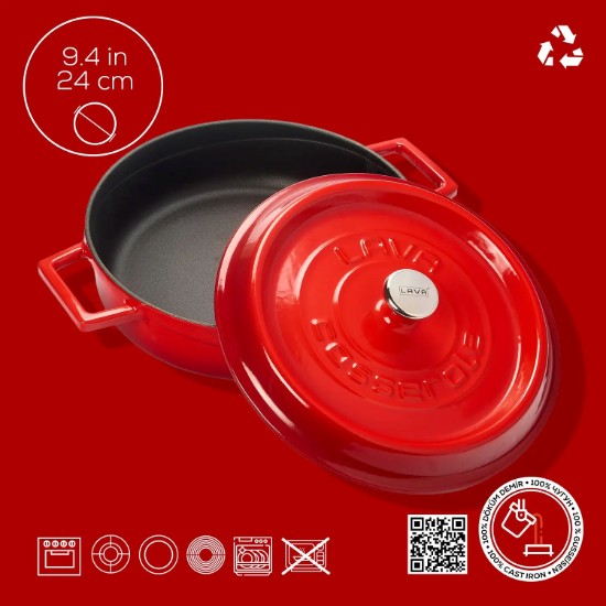 Casseruola, ghisa, 24cm/2,47L "Trendy", Rosso - LAVA