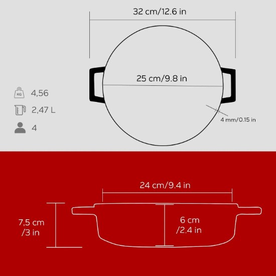 Casseruola, ghisa, 24cm/2,47L "Trendy", Rosso - LAVA