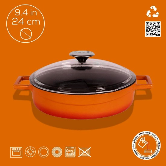 Topf, Gusseisen, 24 cm, "Glasur", orange Farbe - Marke LAVA