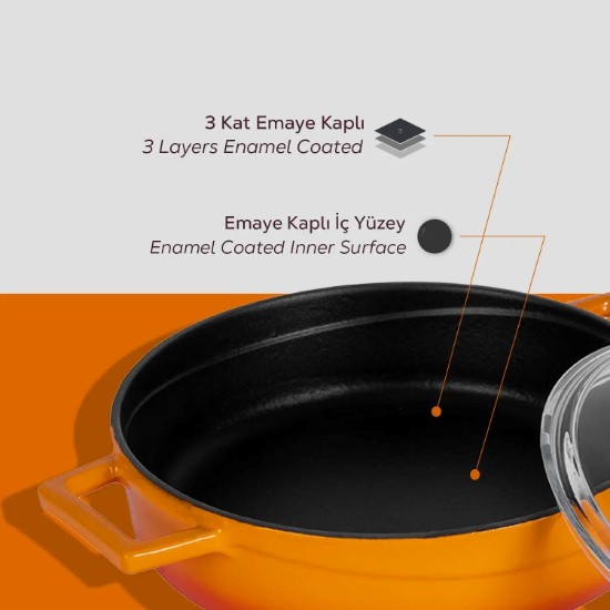 Topf, Gusseisen, 24 cm, "Glasur", orange Farbe - Marke LAVA