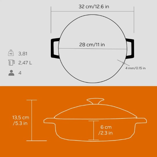 Topf, Gusseisen, 24 cm, "Glasur", orange Farbe - Marke LAVA
