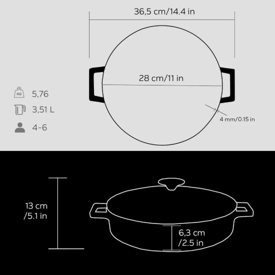 Topf, Gusseisen, 28 cm, Serie "Folk", schwarz - Marke LAVA