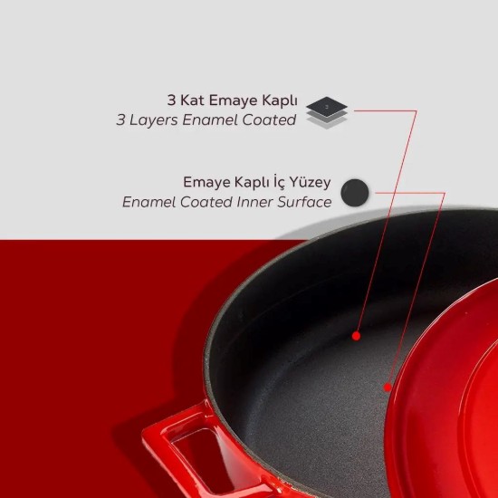 Topf, Gusseisen, 28 cm, Serie "Folk", rot - Marke LAVA