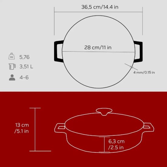 Topf, Gusseisen, 28 cm, Serie "Folk", rot - Marke LAVA