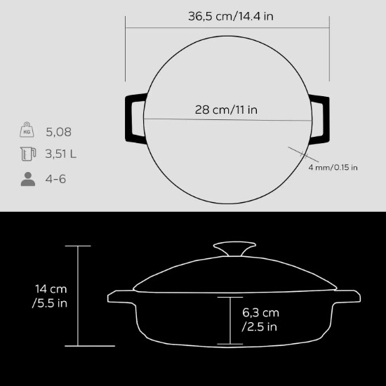 Casserole, fonte, 28 cm, gamme "Glaze", noire - Marque LAVA