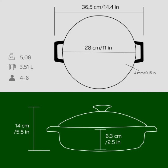Saucepan, "Glaze" range, cast iron, 28 cm, green - LAVA brand
