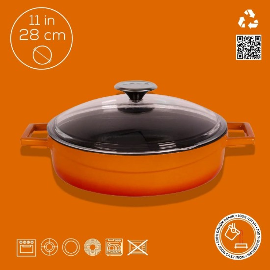 Gryte, "Glaze" -serien, støpejern, 28 cm, oransje farge - LAVA-merke