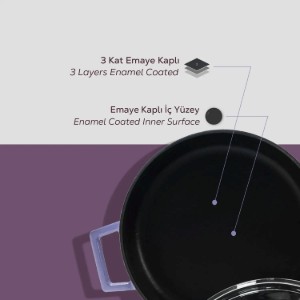 Saucepan, cast iron, 28 cm, "Glaze" brand, purple - LAVA brand