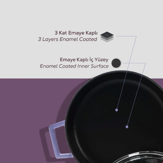 Тенджера, чугун, 28 см, марка "Glaze", лилава - марка LAVA