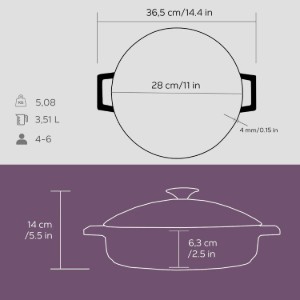 Saucepan, cast iron, 28 cm, "Glaze" brand, purple - LAVA brand